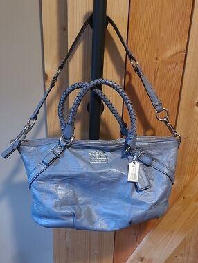 Coach Blue Leather Signature Satchel with Braided Handles